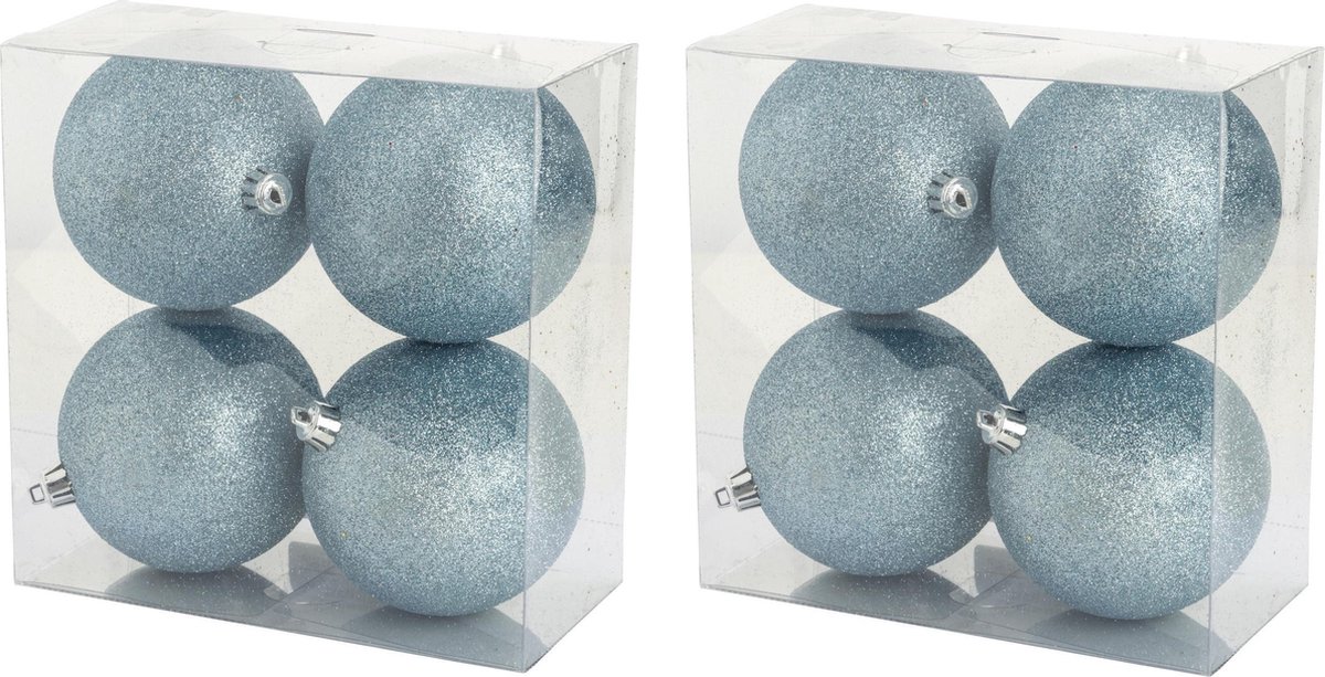 12x stuks kunststof glitter kerstballen ijsblauw 10 cm - Onbreekbare kerstballen - kerstversiering