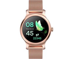Belesy® SMART - Smartwatch Dames - Smartwatch Heren - Horloge - Stappenteller - 1.3 inch - Kleurenscherm - Full Touch - Bluetooth Bellen - Roségoud - Staal - Moederdag