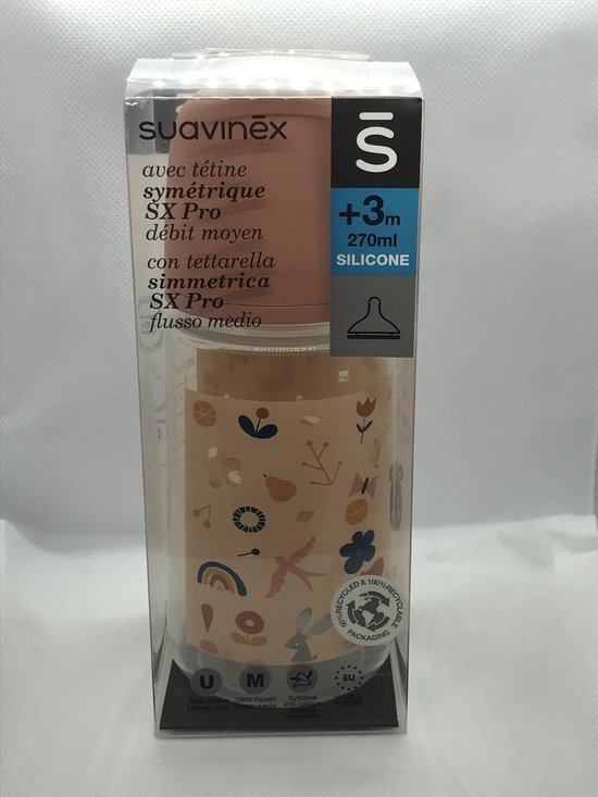 Babyflesje - Suavinex Forest Medium Flow Roze 270ml Silicone Fles SXSFX2072618