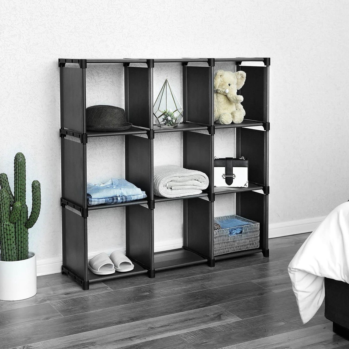 DIY 9 Compartiment Opbergrek Open Boekenkast voor Thuis Studeerkamer Organizer voor Woonkamer Zwart LSN45BK