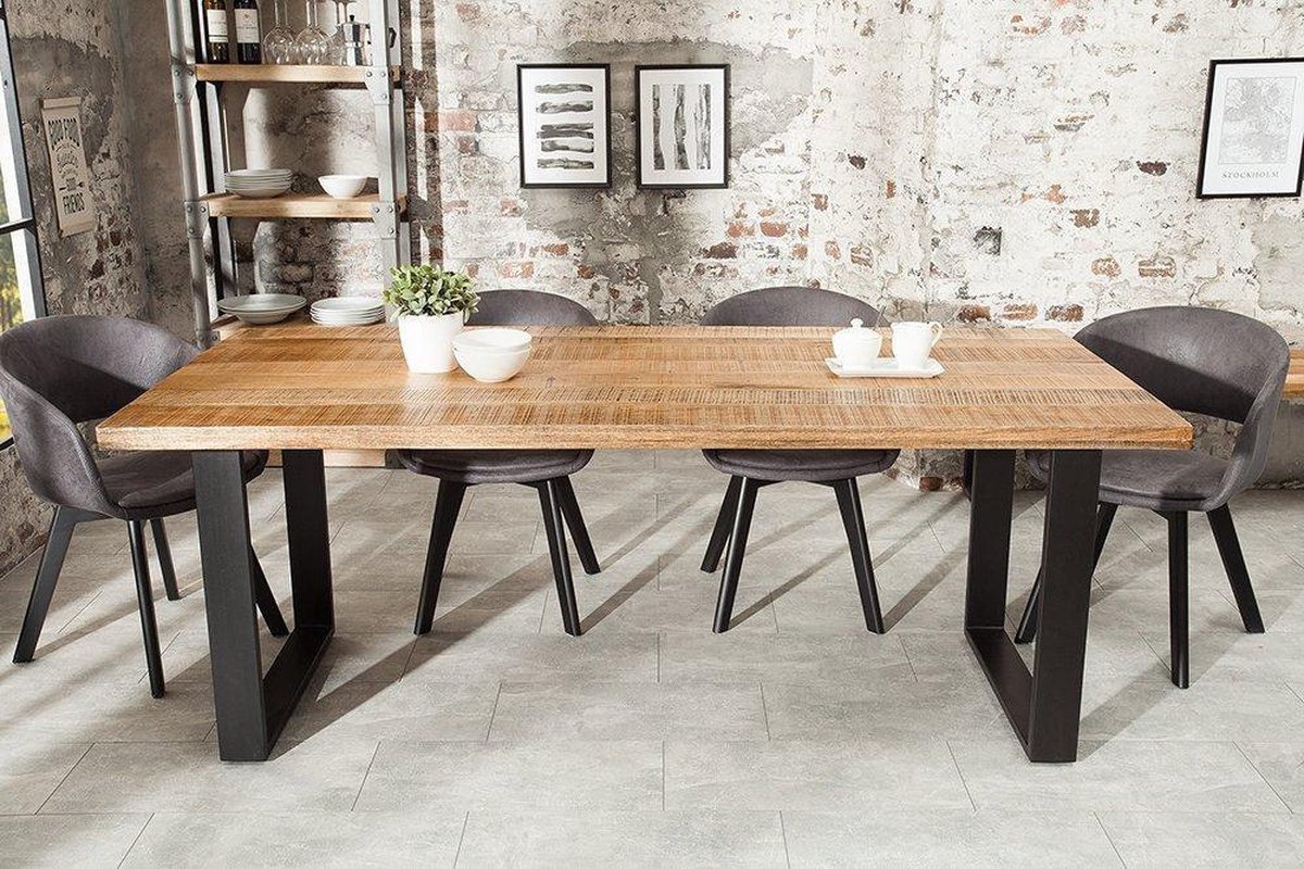 Massieve eettafel IRON CRAFT 180 cm mangohout ijzer industrieel design