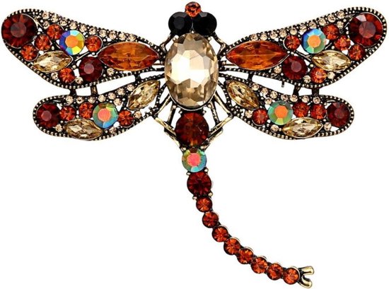 Fako Bijoux® - Broche - Libelle - XXL - 67x94mm - Bruin