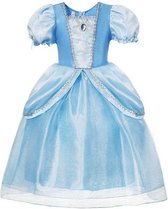 Prinses - Assepoester jurk - Assepoester -  Prinsessenjurk - Verkleedkleding - Blauw - Maat 134/140 (8/9 jaar)