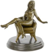 Bronzen beeld - Naakte dame in stoel - Erotisch sculptuur - 19,9 cm hoog