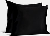 Zijden kussenslopen (twee stuks) in de kleur zwart - 100% moerbeizijde - 22 momme - 60x70cm - met gratis waszakje