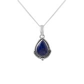 Ketting dames | Zilveren ketting met hanger, lapis lazuli