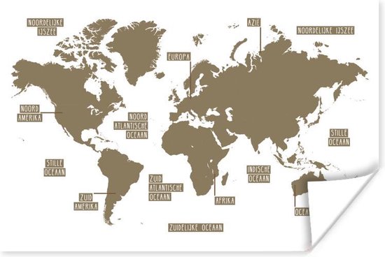Bruin gekleurde wereldkaart zonder omlijningen Poster | Wereldkaart Poster