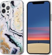 Apple Iphone 12 / 12 Pro siliconen cover hoesje - design goud groen zwart sterretjes