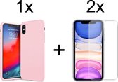 iParadise iPhone X hoesje roze - iPhone X hoesje siliconen case hoesjes cover hoes - 2x iPhone X screenprotector