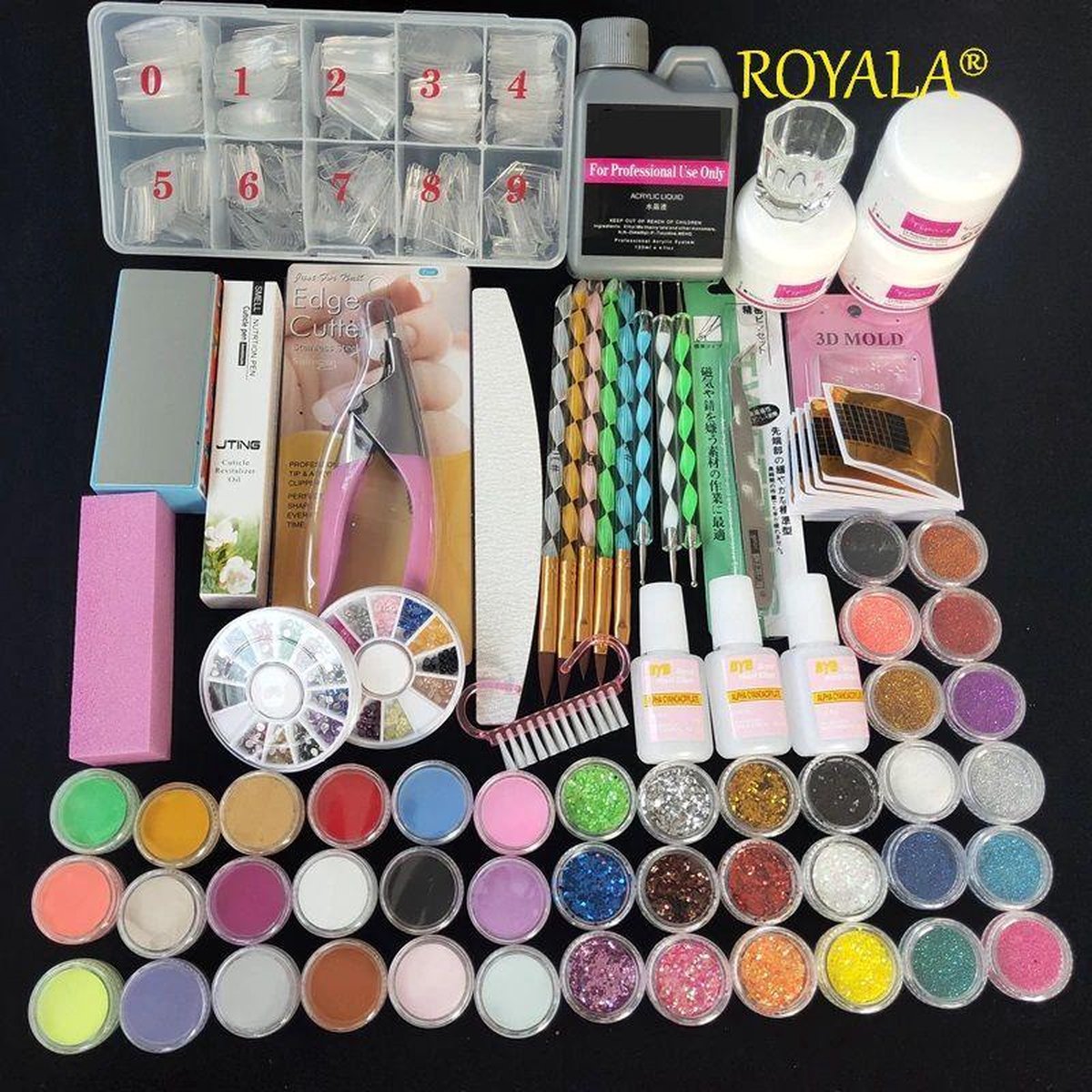 Royala  Acrylnagels Set | Nepnagels | Acryl Nagels Kit Starterspakket | Basispakket | Nail Art Pakket | 42 kleuren Acryl Poeders/Glitters | 500 Franse Tips | Acrylic Liquid | Nagel Sjablonen | Nagel Lijm - Royala