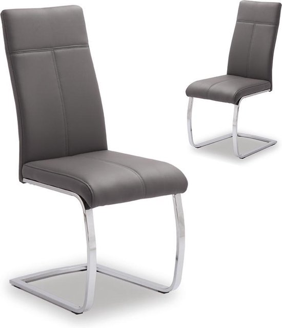 leeuwerik magneet schedel 2 stoelen set met hoge ruglening PU met metalen frame chroom grijs | bol.com
