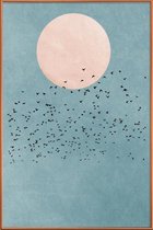 JUNIQE - Poster met kunststof lijst Fly Away - Een zwerm vogels en de