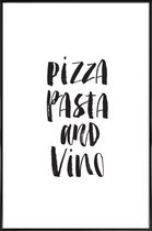 JUNIQE - Poster in kunststof lijst Pizza Pasta And Vino -60x90 /Wit &