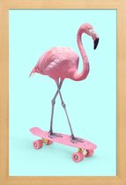 JUNIQE - Poster in houten lijst Skate Flamingo -60x90 /Blauw & Roze