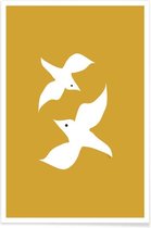 JUNIQE - Poster Birds in Mustard -13x18 /Geel & Wit