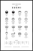 JUNIQE - Poster in kunststof lijst Sushi infographic -60x90 /Wit &