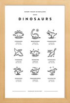JUNIQE - Poster in houten lijst Dinosaurussoorten -30x45 /Wit & Zwart