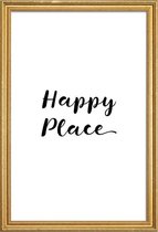 JUNIQE - Poster met houten lijst Happy -60x90 /Wit & Zwart
