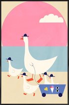 JUNIQE - Poster in kunststof lijst Geese on Vacation -20x30 /Blauw &