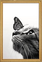 JUNIQE - Poster met houten lijst Butterfly Kiss -20x30 /Grijs