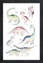 JUNIQE - Poster in houten lijst Little Dinosaurs -20x30 /Kleurrijk