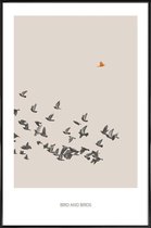 JUNIQE - Poster met kunststof lijst Bird And Birds -13x18 /Bruin &