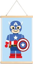 JUNIQE - Posterhanger Capitan America Speelgoed -30x45 /Blauw & Rood
