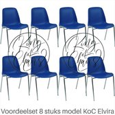 King of Chairs -set van 8- model KoC Elvira blauw met verchroomd onderstel. Kantinestoel stapelstoel kuipstoel vergaderstoel tuinstoel kantine stapel stoel kantinestoelen stapelsto