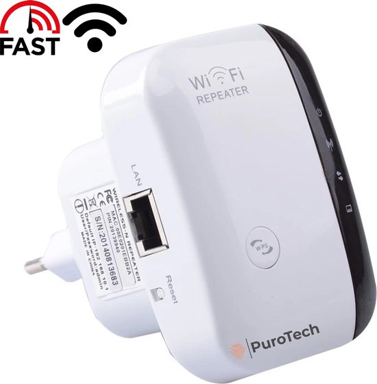 PuroTech Wifi Repeater - Wifi Versterker Stopcontact 300Mbps - 2.4 GHz - Inclusief Internetkabel - Booster - Extender - Wit