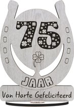 75 jaar - houten verjaardagskaart - wenskaart om iemand te feliciteren - kaart 75ste verjaardag - 17.5 x 25 cm
