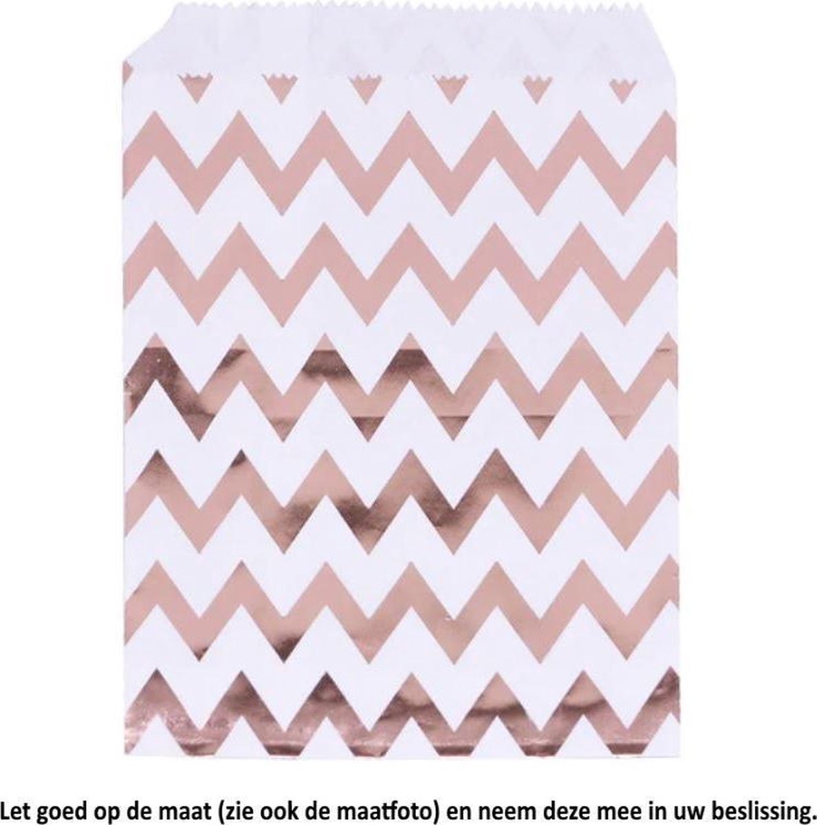 Papieren Zakjes - Met rose / roze gouden zigzag strepen – 25 Stuks – Wit – 13 x 18 cm – Gift Bag – Geschenkzakjes – Cadeau – Cadeauzakjes - Fournituren - Traktatie - Snoep - Koek