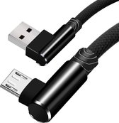 DrPhone D9 Micro USB Dubbele 90° Haakse Nylon Gevlochten 2.4A kabel – 2 Meter -Datasynchronisatie & Snel opladen – Zwart