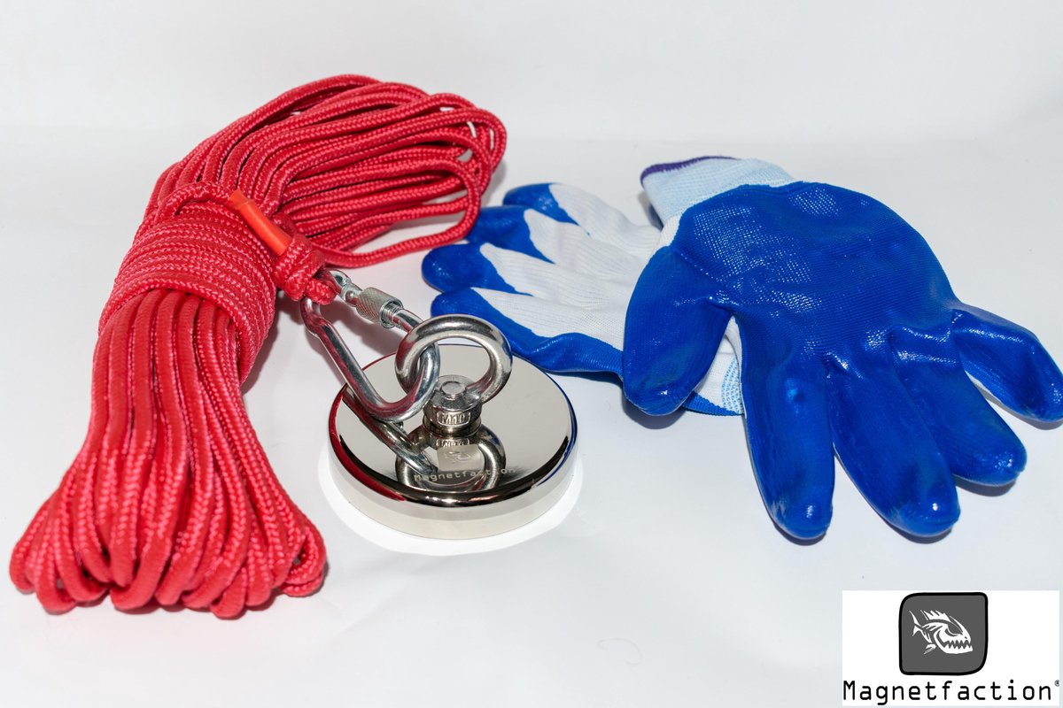 Magnetfaction® Magneetvissen, Magneetvis set 200KG Trekkracht , De allerbeste kwaliteit Vismagneet van Nederland. Inclusief Touw, Haak en handschoenen.