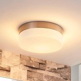 Lindby - Plafondlamp badkamer - 1licht - glas, metaal - H: 6.5 cm - E27 - wit, gesatineerd nikkel