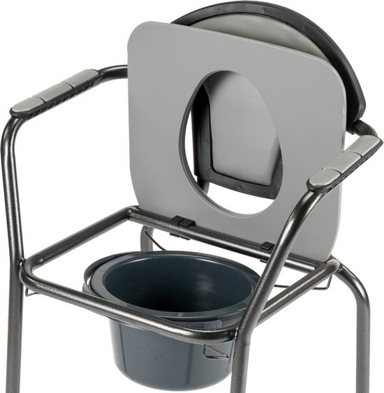 Toiletstoel Grijs met comfortabele zitting en emmer met deksel - postoel - WC stoel - Herdegen