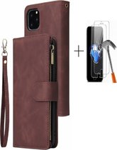 GSMNed – Leren telefoonhoesje Bruin – hoogwaardig leren bookcase Bruin - Luxe iPhone 11 Pro hoesje Bruin – Magneetsluiting voor iPhone 11 Pro – Donkerbruin – met 1 x screenprotecto
