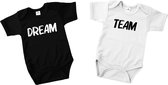 Rompertjes baby tweeling met tekst-Dream Team-zwart-wit-Maat 74