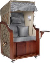 Intergrill strandstoel AVA Deluxe Strandstoel – Massief hout en riet – inclusief kussens en bekleding - grijs wit gestreepte stof – Premium kwaliteit – Volledig gemonteerd geleverd