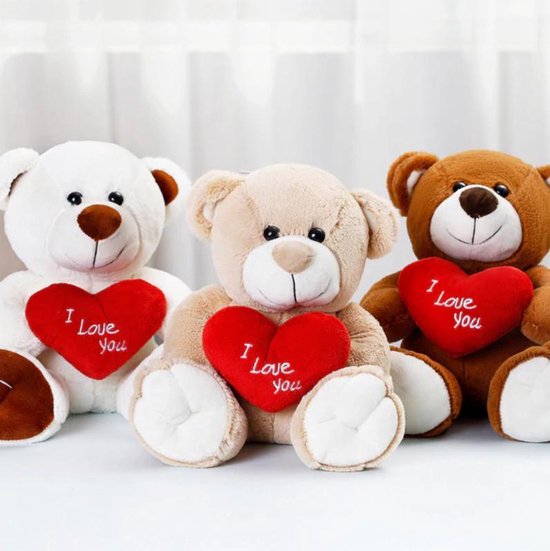 Knuffelbeer i love you - met hart - 33cm Lichtbruin - knuffel beer - teddybeer - knuffels - pluche - moederdag cadeautje - verjaardag