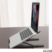 Keeka® - Laptop Standaard - Zwart - In Hoogte Verstelbaar - 6 Standen - Lichtgewicht - Opvouwbaar - Krasvrij - Universeel - Geschikt voor Apple Macbook of iPad Air/Pro, HP, Acer, Lenovo, Asus