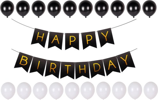 Laan iets moed Verjaardag Versiering Zwart Wit Ballonnen - Babydouche Happy birthday  Slinger - Man vrouw | bol.com