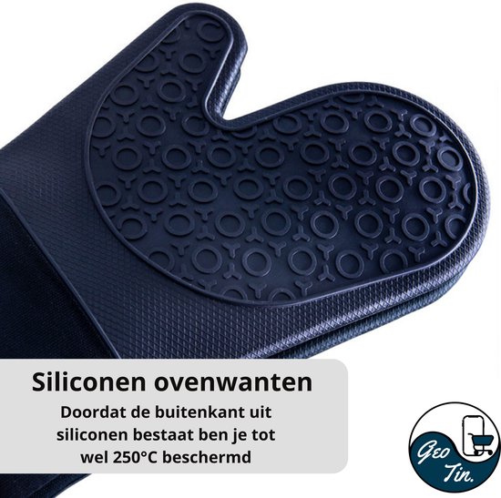 GeoTin Siliconen Ovenwanten - Ovenhandschoenen - BBQ handschoenen - Hittebestendig - BBQ Accesoires - 2 Stuks - Zwart - GeoTin