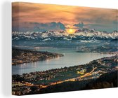Canvas Schilderij Zonsondergang bij Zürich in Zwitserland - 120x80 cm - Wanddecoratie