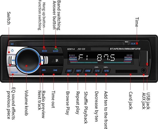 Zichtbaar Articulatie park TechU™ Autoradio T89 – 1 Din + Afstandsbediening – Bluetooth – AUX – USB –  SD – FM... | bol.com