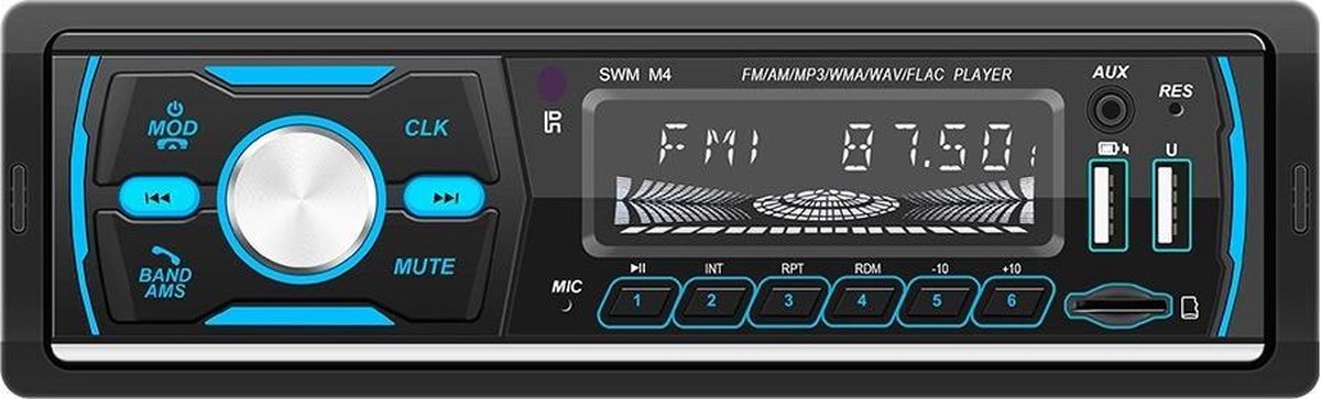 TechU™ Autoradio T93 – 1 Din met Afstandsbediening – 7 Kleuren LCD Display – Bluetooth – AUX – USB – SD – DAB DAB+ FM radio – Handsfree bellen