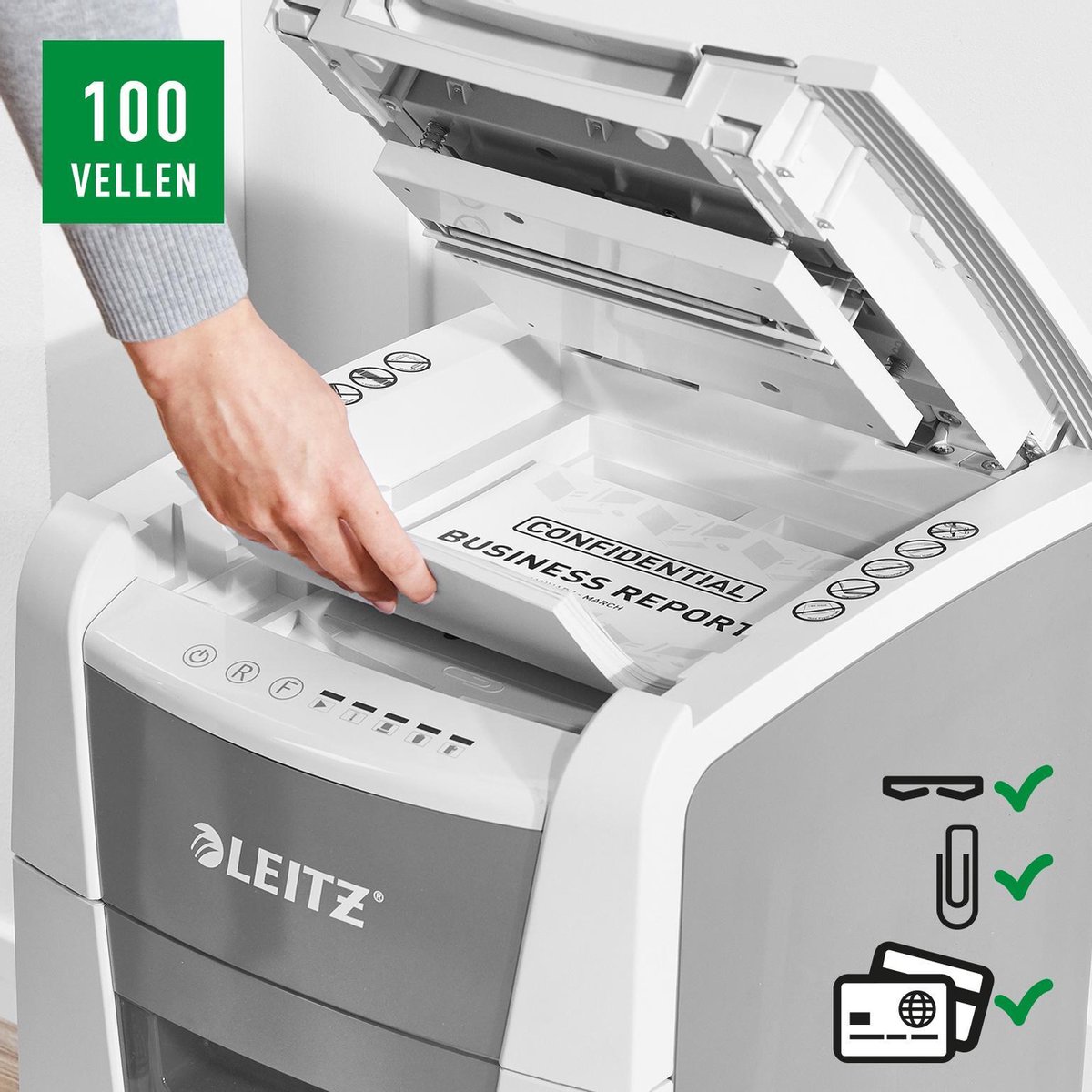 Leitz IQ Autofeed+ Small Office 100 Stille Papierversnipperaar thumbnail 5