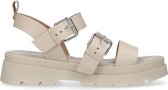 Sacha - Dames - Beige leren plateau sandalen met gespen - Maat 36