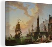 Canvas Schilderij A seaport - Schilderij van Claude Joseph Vernet - 40x30 cm - Wanddecoratie