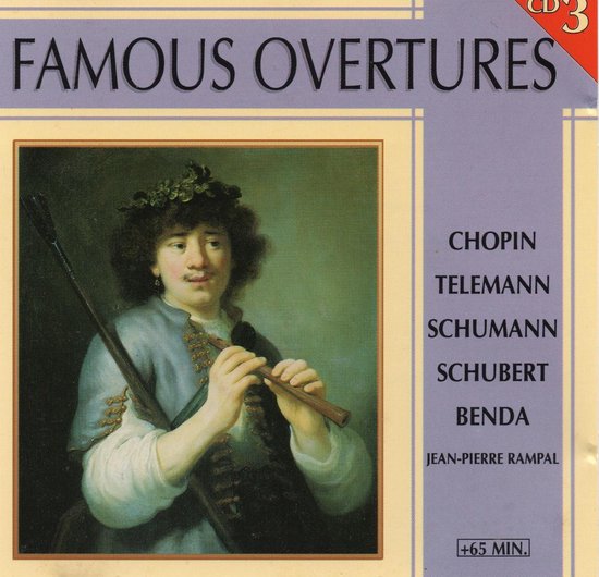 CD 3, Famous Overtures. Een schilderij van een man met een lauwerkrans en fluit.