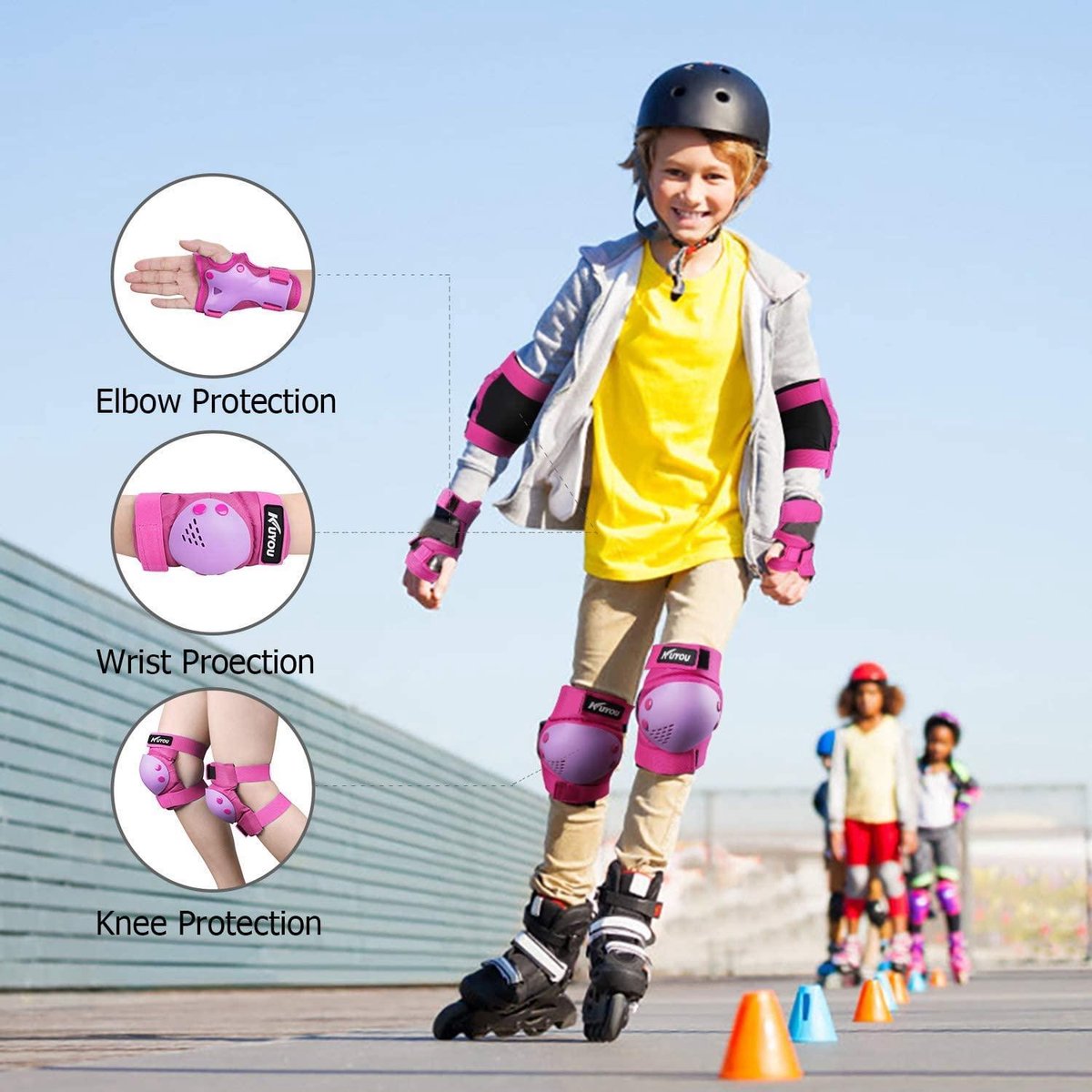 Set 6-in-1 kniebeschermers voor kinderen, beschermers, inlineskates Set 6-in-1 kniebeschermers voor kinderen, beschermers, inlineskates